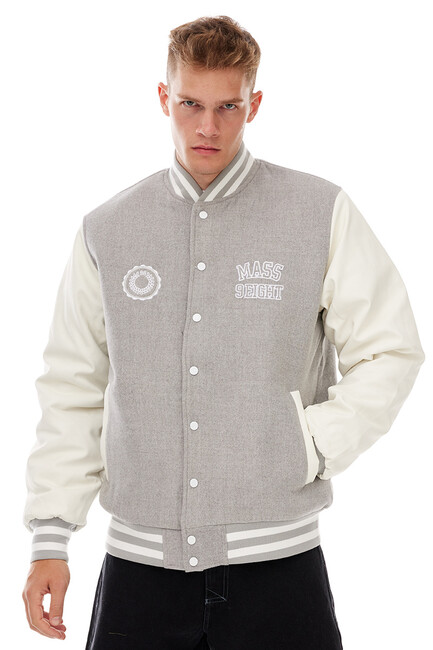 Mass Denim Athletic Baseball Jacket heather grey - M