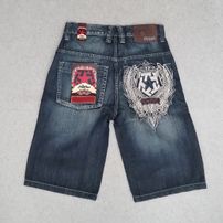 Bermudy Tribal Gear Graphity logo Denim Indigo Rinse Brush