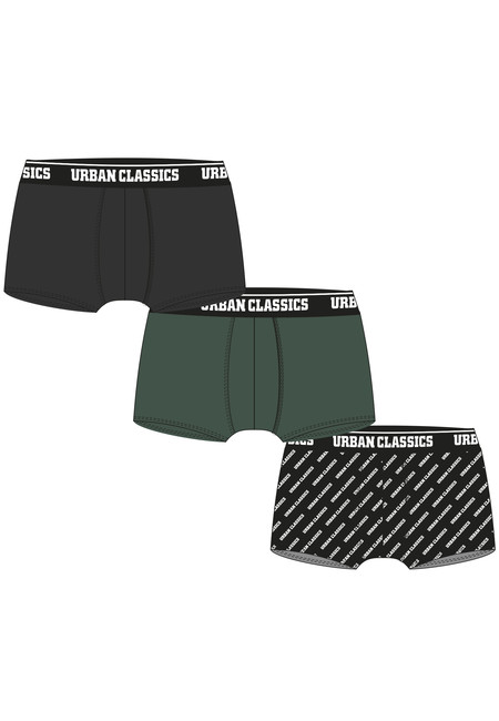 Urban Classics Boxer Shorts 3-Pack darkgreen+black+branded aop - 3XL