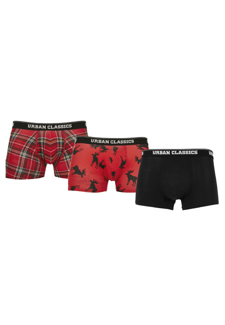 Urban Classics Boxer Shorts 3-Pack red plaid aop+moose aop+blk - 3XL