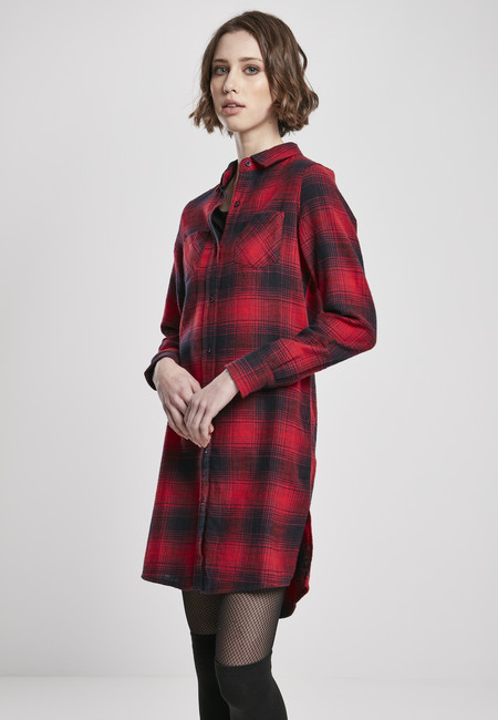 E-shop Urban Classics Ladies Check Shirt Dress darkblue/red - XS