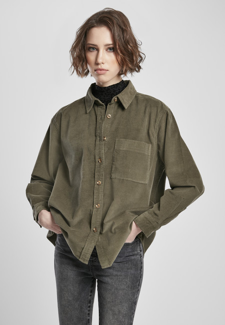 Urban Classics Ladies Corduroy Oversized Shirt olive - S