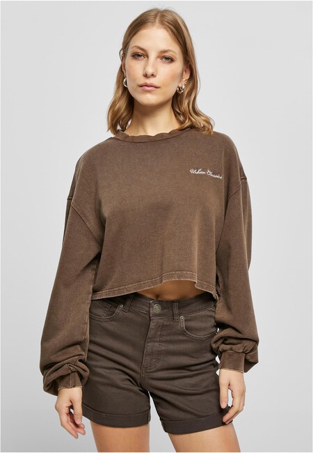 Urban Classics Ladies Cropped Small Embroidery Terry Crewneck brown - XL