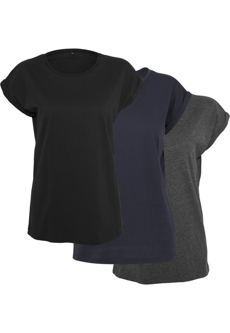 Obrázok Urban Classics Ladies Extended Shoulder Tee 3-Pack blk/nvy/char - S