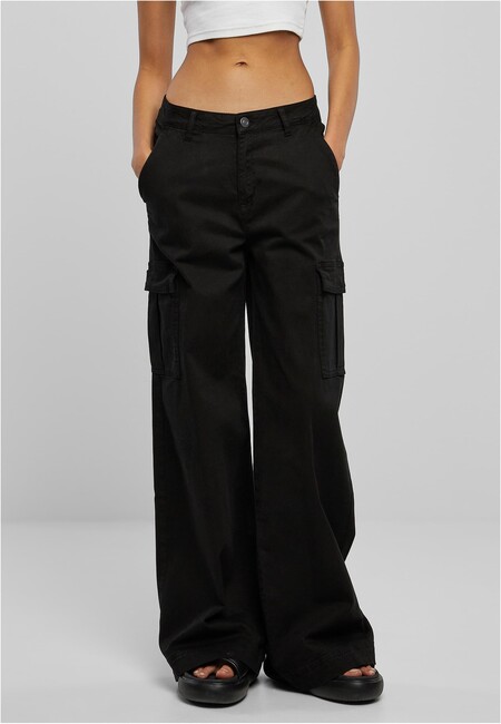 Urban Classics Ladies High Waist Wide Leg Twill Cargo Pants black - 29