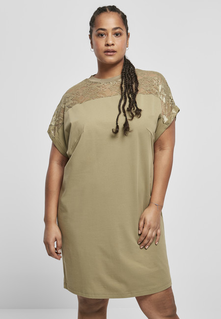E-shop Urban Classics Ladies Lace Tee Dress khaki - XL
