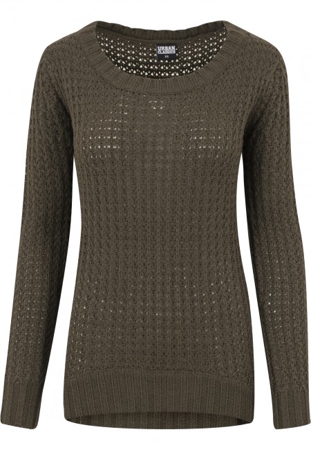 Urban Classics Ladies Long Wideneck Sweater olive - 5XL