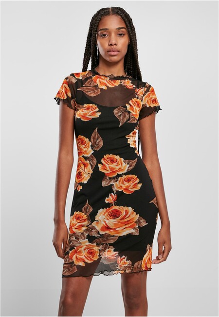 Urban Classics Ladies Mesh Double Layer Dress mangorose - XL