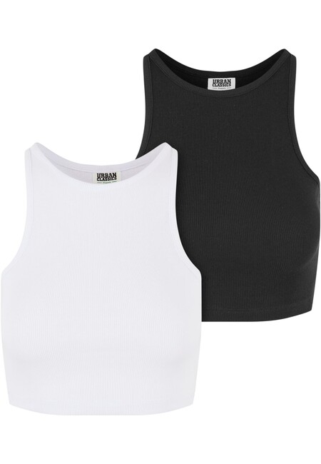Urban Classics Ladies Organic Cropped Rib Top 2-Pack white+black - L