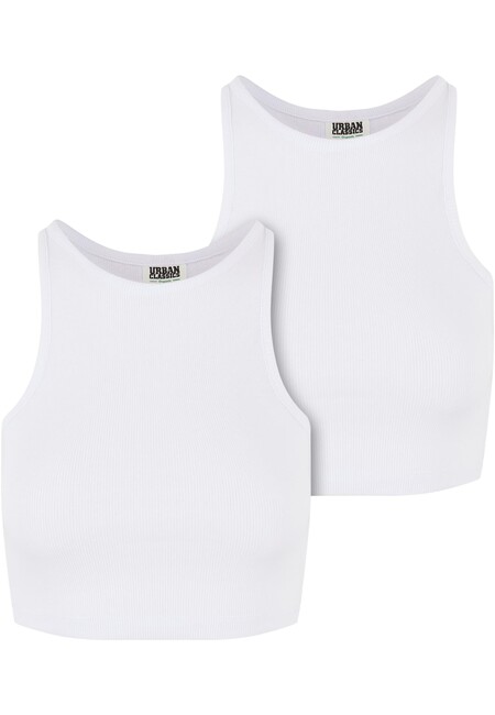 Urban Classics Ladies Organic Cropped Rib Top 2-Pack white/white - XL