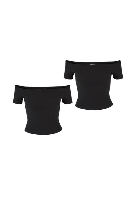 Urban Classics Ladies Organic Off Shoulder Rib Tee 2-Pack black+black - 5XL