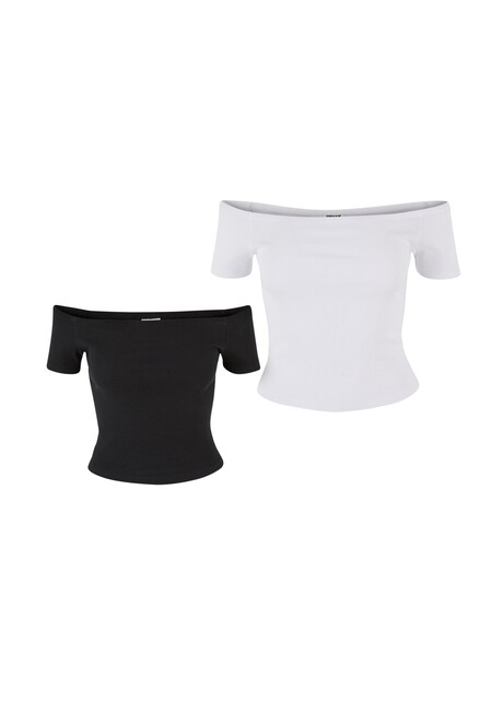 Urban Classics Ladies Organic Off Shoulder Rib Tee 2-Pack black+white - XS