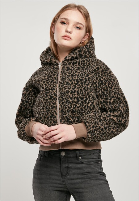 Urban Classics Ladies Short Oversized AOP Sherpa Jacket darktaupeleo - 3XL