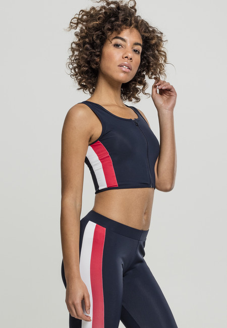 Urban Classics Ladies Side Stripe Cropped Zip Top navy/fire red/white - XL