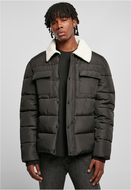 Urban Classics Sherpa Collar Padded Shirt Jacket black - 3XL