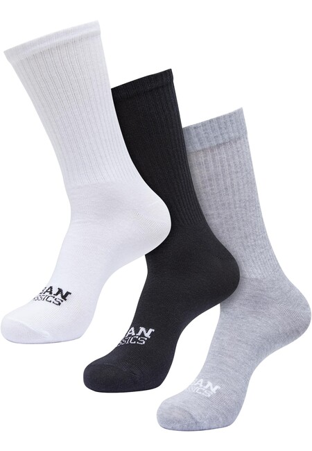 Urban Classics Simple Flat Knit Socks 3-Pack white+black+heathergrey - 47–50
